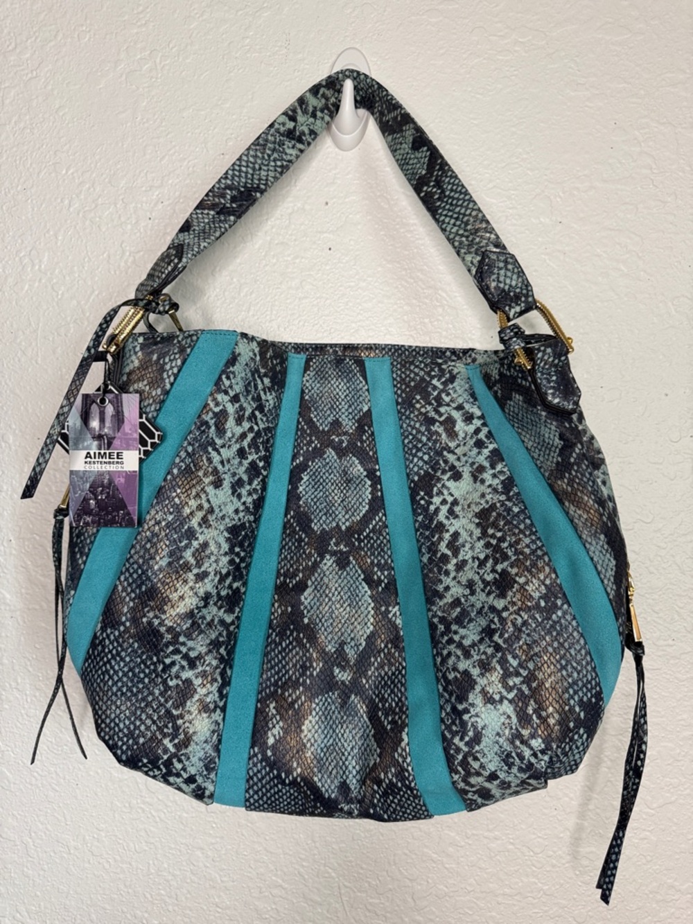 ✅ NWT✅ AIMEE KESTENBERG Teal Snakeskin-Print Shoulder Bag